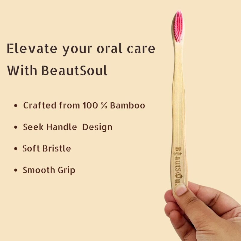 BeautSoul Bamboo Toothbrush Pack of 3 - Image 5