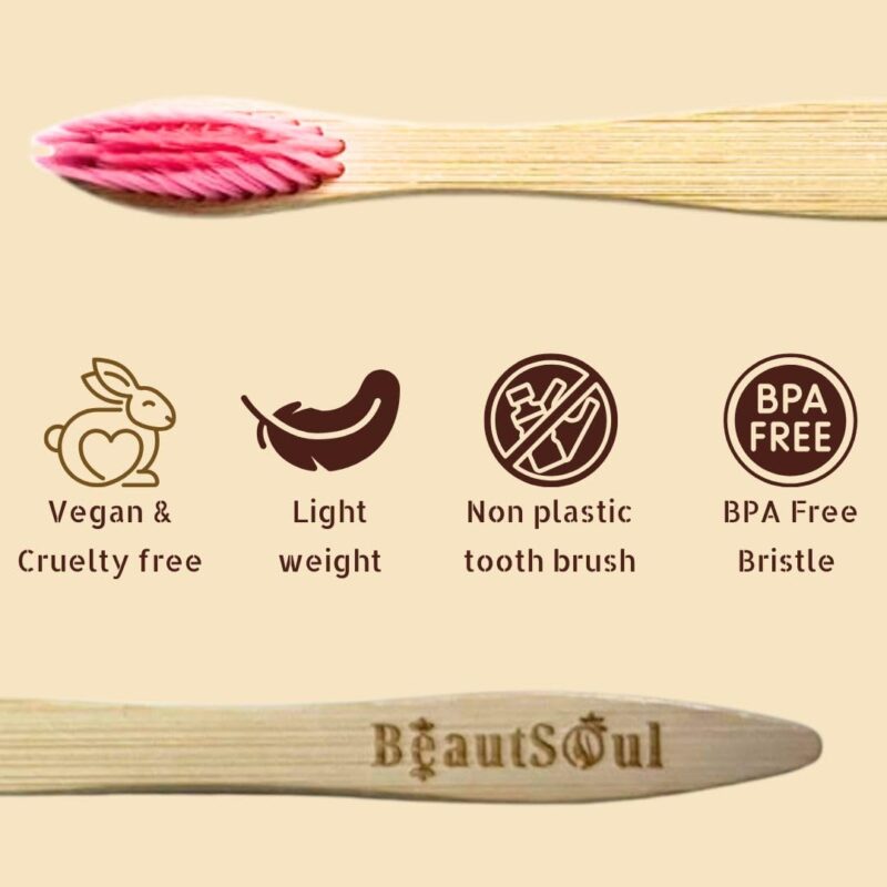 BeautSoul Bamboo Toothbrush Pack of 3 - Image 2