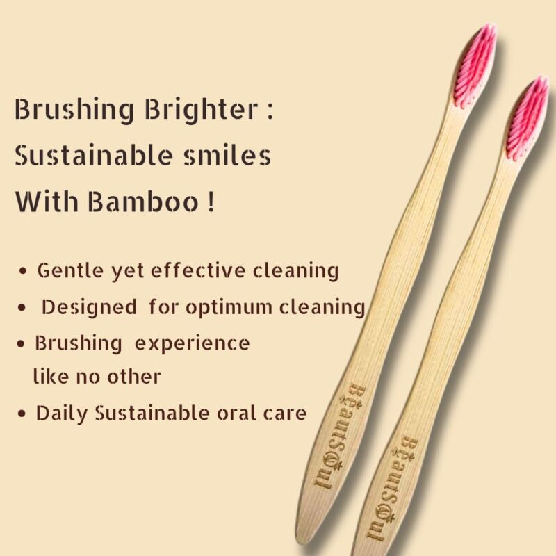 BeautSoul Bamboo Toothbrush Pack of 3 - Image 3