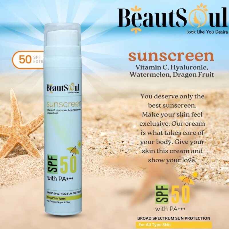 BeautSoul Sunscreen SPF 50 Lightweight With Vitamin C - Image 3